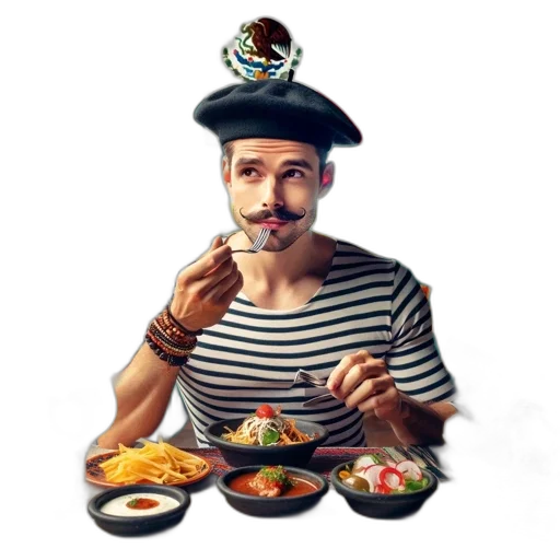 food, hat, face, photorealistic, concept art, pixel art, 3d render, man transparent PNG cut-out