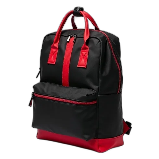 3d render, black, red, backpack, striped, handle, strap, displayed transparent PNG cut-out