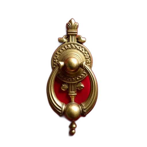 jewelry, staff, crown, 3d render, door, knocker, red, gold transparent PNG cut-out