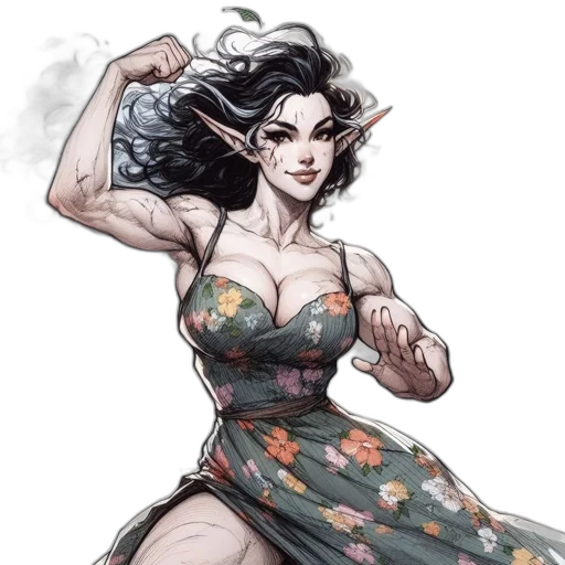 dress, fantasy art, concept art, comic book art, watercolor, dark, elf-like, female transparent PNG cut-out