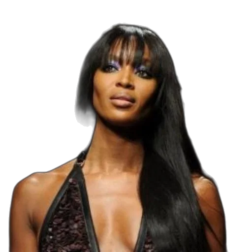 hair, photorealistic, model, long, straight, black, bangs, wears transparent PNG cut-out