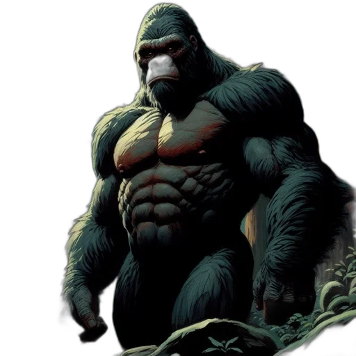 animal, creature, comic book art, concept art, large, muscular, gorilla, stands transparent PNG cut-out