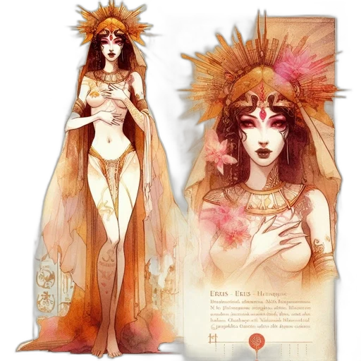 dress, concept art, fantasy art, watercolor, comic book art, golden, red, earth tones transparent PNG cut-out