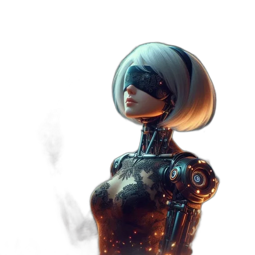 robot, mask, dress, face, cyberpunk, concept art, 3d render, fantasy art transparent PNG cut-out
