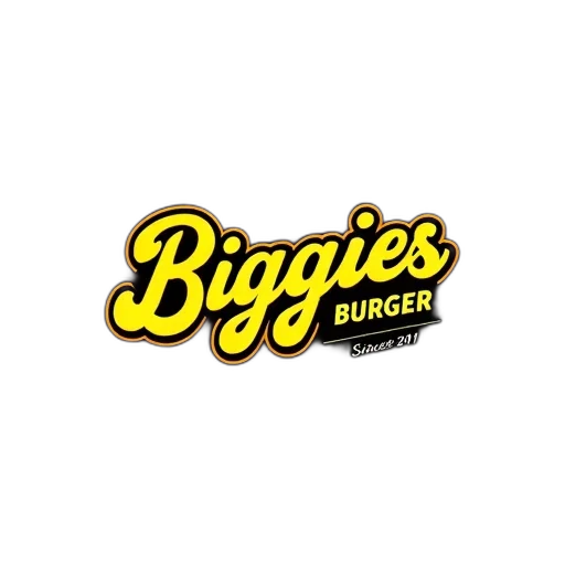first, image, displays, stylized, logo, biggies, burger, yellow transparent PNG cut-out