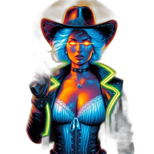 jacket, hat, comic book art, concept art, fantasy art, cyberpunk, neon lights, futuristic transparent PNG cut-out