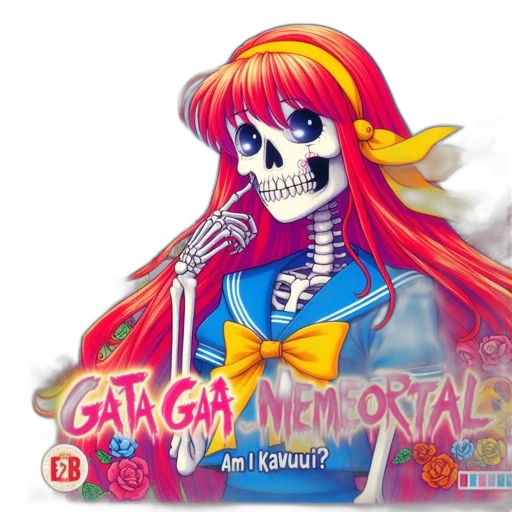 vaporwave, anime, concept art, pixel art, neon lights, skeletal, female, character transparent PNG cut-out