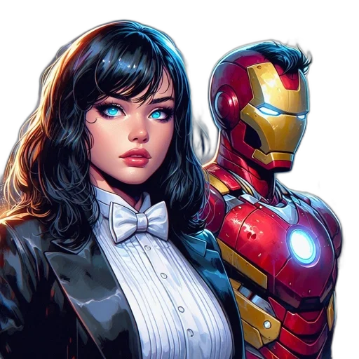 robot, comic book art, concept art, fantasy art, photorealistic, woman, formal, attire transparent PNG cut-out