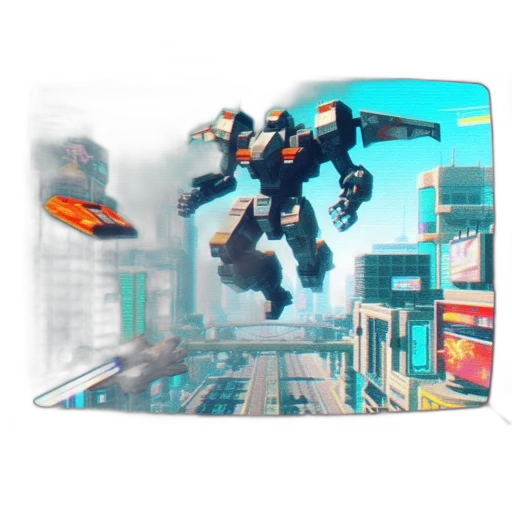 robot, weapon, car, jacket, concept art, 3d render, pixel art, comic book art transparent PNG cut-out