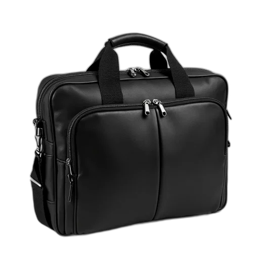 black, laptop, bag, zipper, closure, handle, top, displayed transparent PNG cut-out