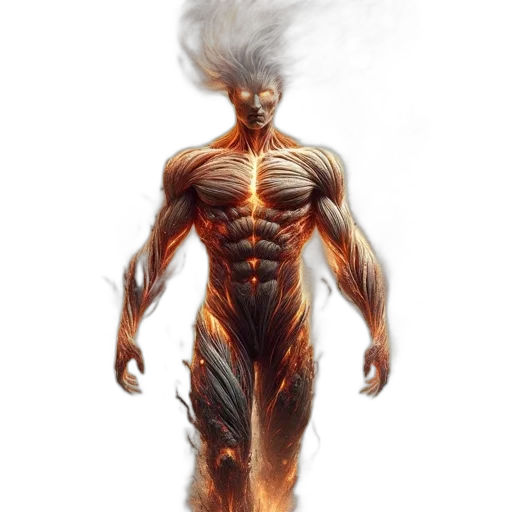 creature, hair, concept art, fantasy art, comic book art, photorealistic, fire, fiery transparent PNG cut-out