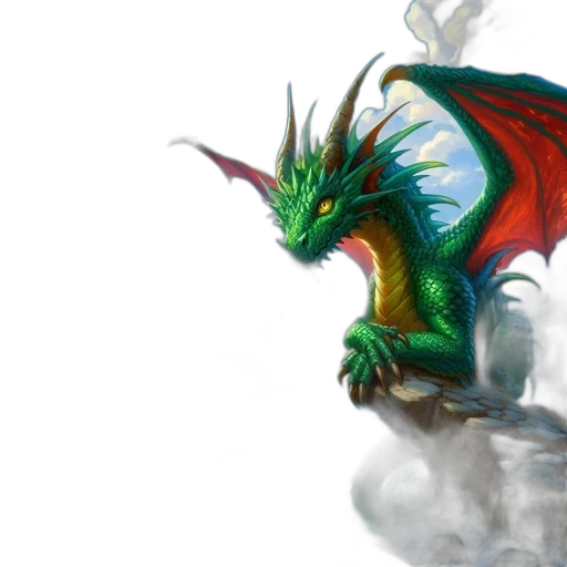 dragon, creature, fantasy art, concept art, 3d render, photorealistic, green, vibrant transparent PNG cut-out