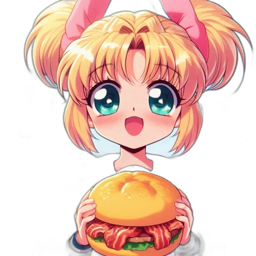 food, anime, pixel art, vaporwave, watercolor, animated, character, long transparent PNG cut-out