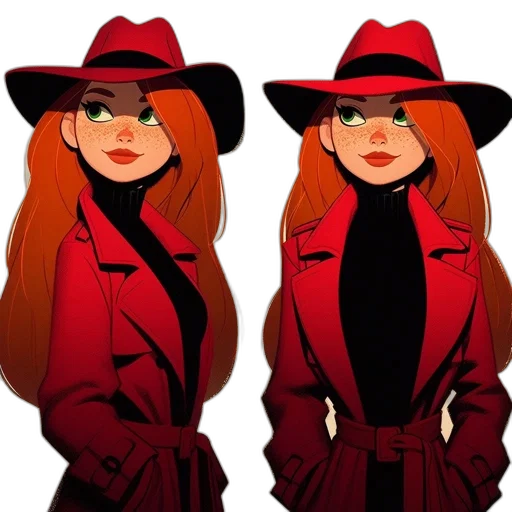 jacket, hat, cartoon, concept art, comic book art, 3d render, red, two transparent PNG cut-out