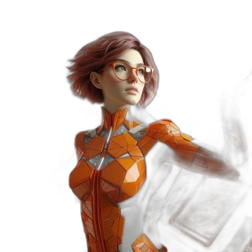robot, concept art, comic book art, fantasy art, 3d render, golden, woman, orange transparent PNG cut-out
