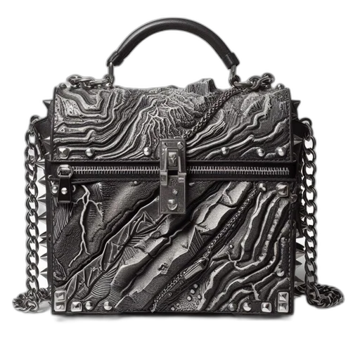 rectangular, metallic, handbag, topographical, patterns, chains, lock, mechanism transparent PNG cut-out