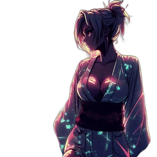 dress, jacket, robot, staff, cyberpunk, concept art, vaporwave, anime transparent PNG cut-out