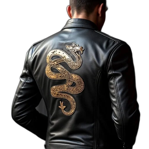 jacket, concept art, 3d render, photorealistic, leather, logo, south, side transparent PNG cut-out