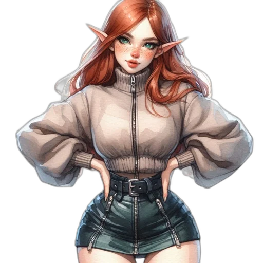 jacket, dress, staff, face, fantasy art, concept art, pixel art, watercolor transparent PNG cut-out