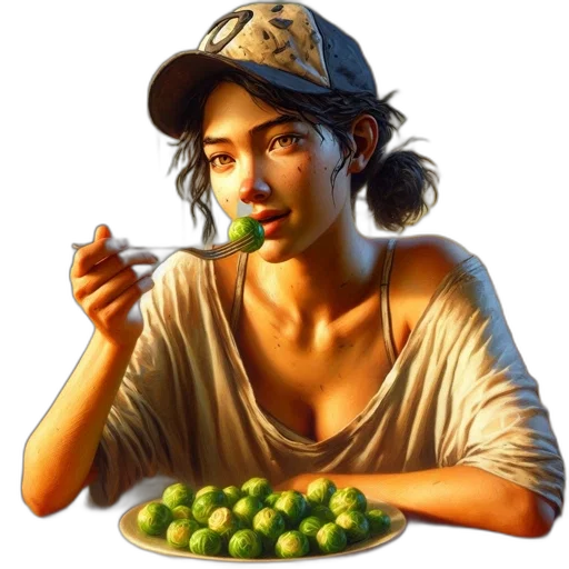 food, jewelry, face, photorealistic, oil painting, concept art, pixel art, green transparent PNG cut-out