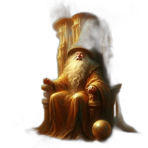 crown, staff, fantasy art, concept art, photorealistic, 3d render, fog, golden transparent PNG cut-out