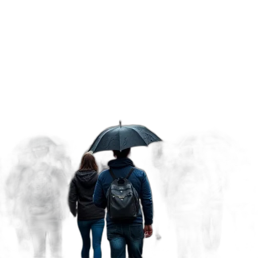 umbrella, jacket, concept art, photorealistic, 3d render, pixel art, rain, fog transparent PNG cut-out
