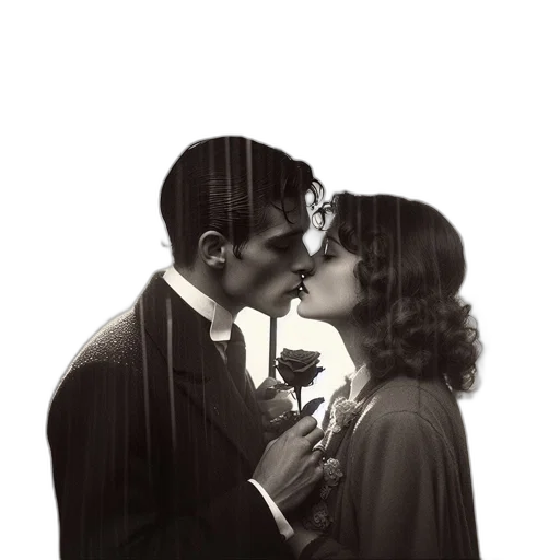 umbrella, photorealistic, fire, intimate, portrait, features, couple, beneath transparent PNG cut-out
