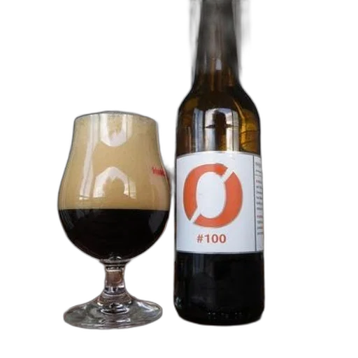 bottle, beer, labeled, 100, sits, next, glass, filled transparent PNG cut-out