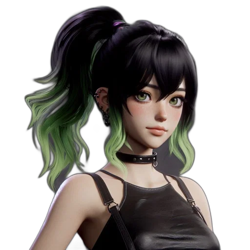 concept art, fantasy art, 3d render, anime, green, monochrome, dark, anime-style transparent PNG cut-out