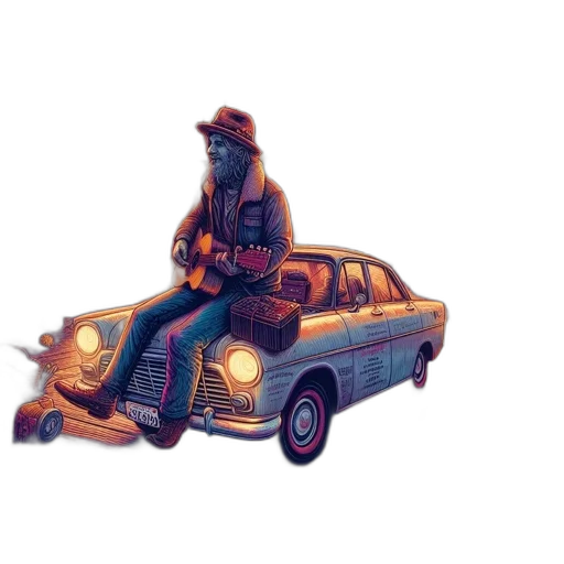 car, jacket, hat, robot, concept art, pixel art, cyberpunk, comic book art transparent PNG cut-out
