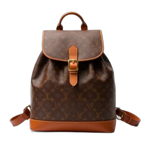brown, leather, louis, vuitton, backpack, golden, buckle, strap transparent PNG cut-out