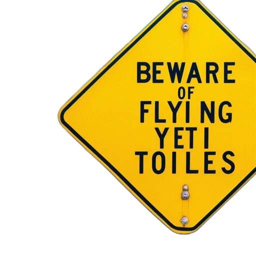 road, quirky, warning, sign, beware, flying, yeti, toilets transparent PNG cut-out