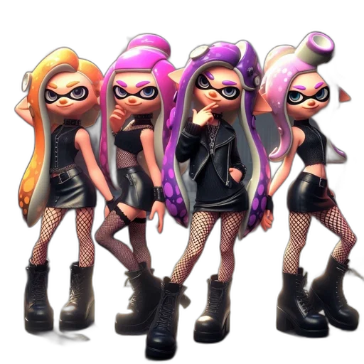 dress, weapon, hair, mask, concept art, 3d render, vaporwave, cartoon transparent PNG cut-out