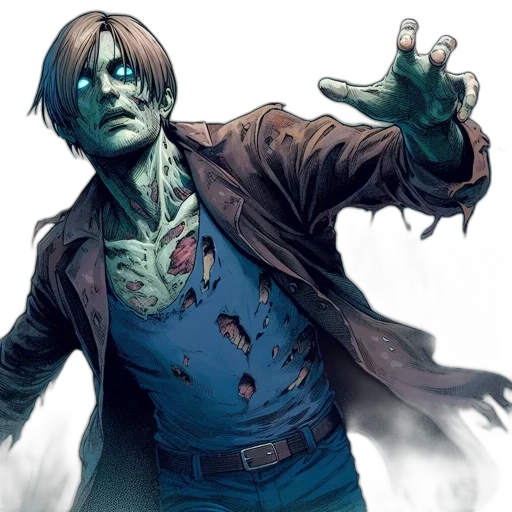 comic book art, concept art, blue, undead, figure, pale, skin, glowing transparent PNG cut-out