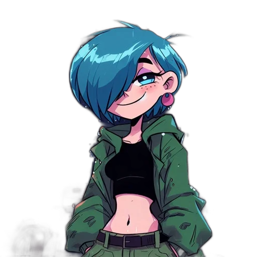 jacket, staff, dress, creature, cartoon, anime, cyberpunk, watercolor transparent PNG cut-out
