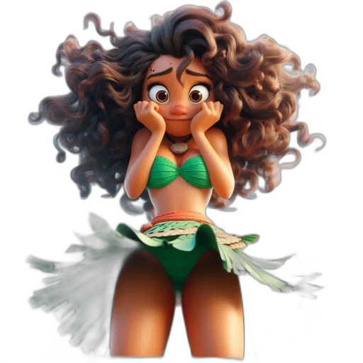 concept art, cartoon, 3d render, photorealistic, young, animated, woman, curly transparent PNG cut-out