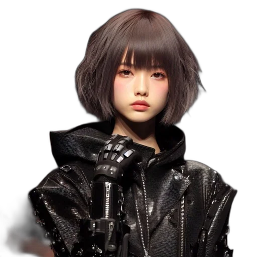jacket, hair, robot, face, photorealistic, 3d render, cyberpunk, concept art transparent PNG cut-out