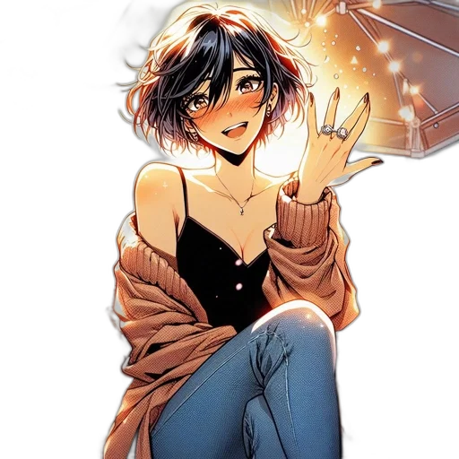 jacket, comic book art, concept art, anime, cartoon, fire, neon lights, golden transparent PNG cut-out