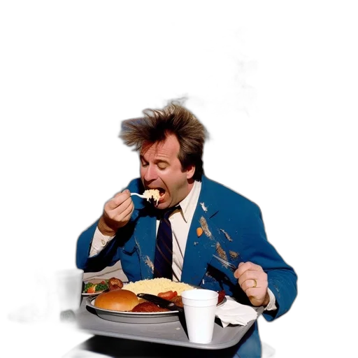food, jacket, staff, concept art, 3d render, photorealistic, man, blue transparent PNG cut-out
