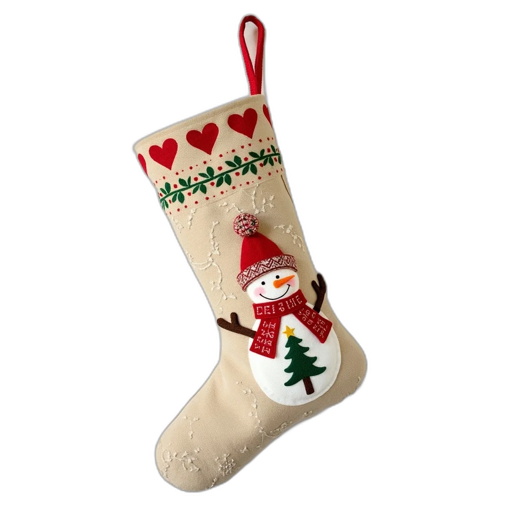 3d render, beige, christmas, stocking, red, heart, green, tree transparent PNG cut-out