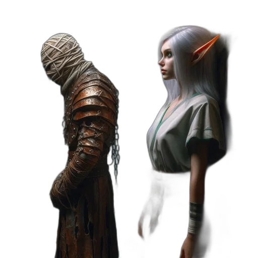 staff, mask, creature, dress, concept art, fantasy art, 3d render, pixel art transparent PNG cut-out