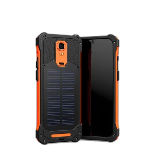 cyberpunk, modern, smartphone, black, orange, design, featuring, solar transparent PNG cut-out