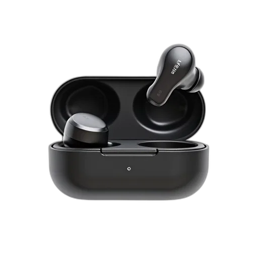 pair, black, wireless, earbuds, charging, cable, case, displayed transparent PNG cut-out