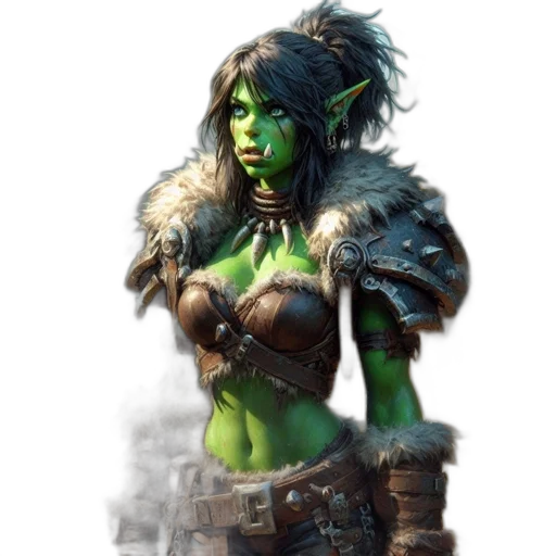 staff, fantasy art, concept art, comic book art, photorealistic, green, orc-like, female transparent PNG cut-out