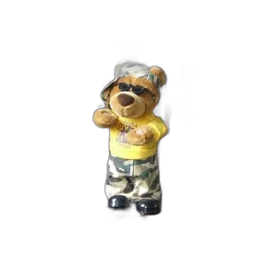staff, 3d render, teddy, bear, dressed, camouflage, yellow, shirt transparent PNG cut-out