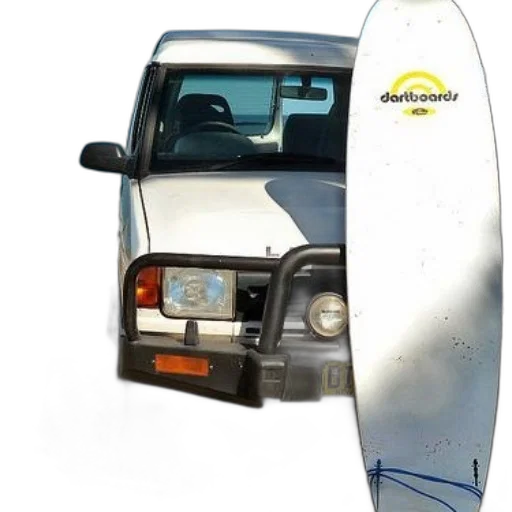 car, weapon, photorealistic, 3d render, white, van, surfboard, attached transparent PNG cut-out