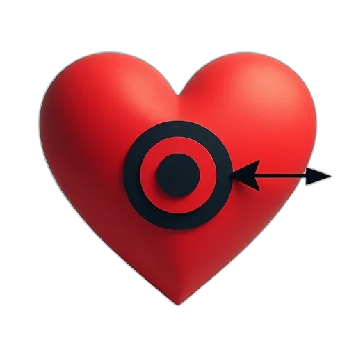 jewelry, 3d render, stylized, red, heart, black, arrow, pointing transparent PNG cut-out