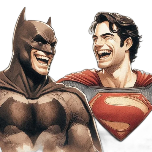 comic book art, concept art, cartoon, photorealistic, batman, superman, share, light-hearted transparent PNG cut-out