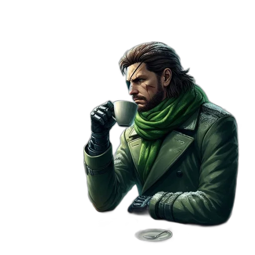 jacket, face, concept art, comic book art, cyberpunk, fantasy art, green, earth tones transparent PNG cut-out