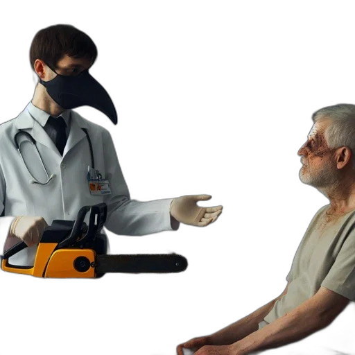 robot, mask, staff, modern, clinic, doctor, chainsaw, wears transparent PNG cut-out